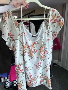 Hanna Nicole Cream Floral Off-Shoulder Blouse with Pink & Peach Blossoms